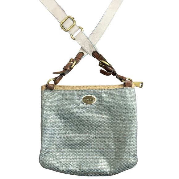 Women's Fossil Leather Crossbody Gray Khaki Purse Shoulder Bag - Picture 4 of 10